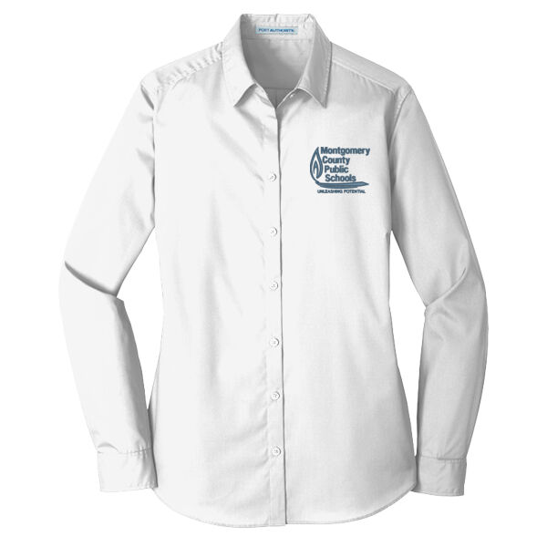 Port Authority Montgomery Public Schools Embroidered- - Women's Long Sleeve Carefree Poplin Shirt Thumbnail